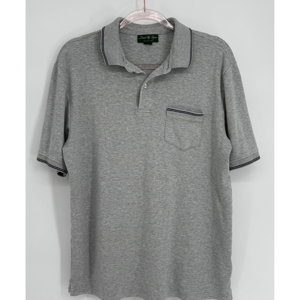 David Taylor Collection Mens Polo Shirt Gray Short Sleeve Tipped Pocket Sz M